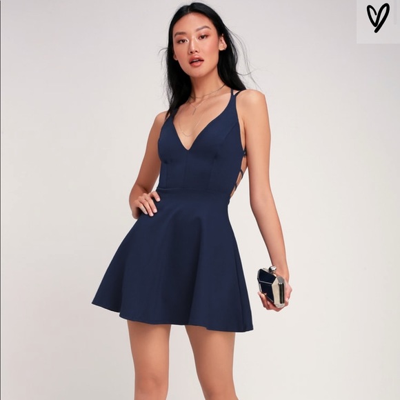 Lulus Navy Blue backless dress - Picture 2 of 5